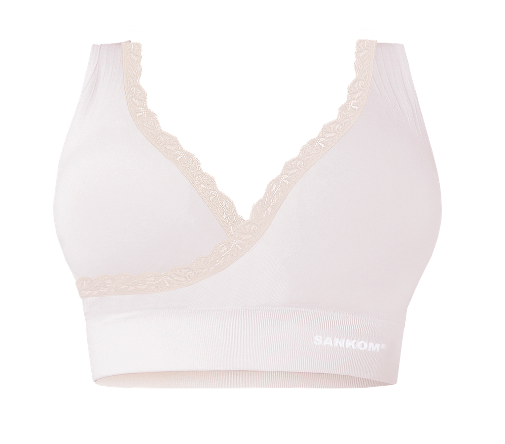Sankon Patent Premium Organic Cotton Bra With Stream Lace, Ivory