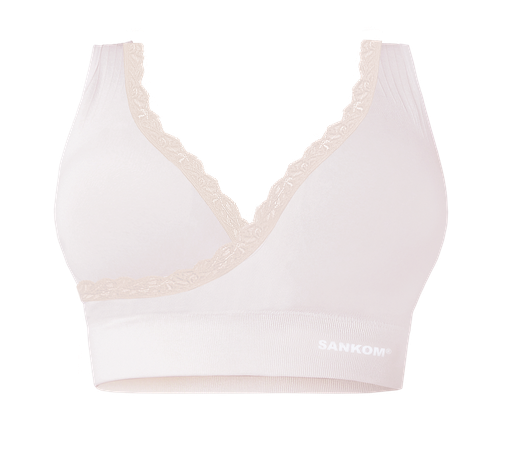 Sankon Patent Premium Organic Cotton Bra With Stream Lace, Ivory